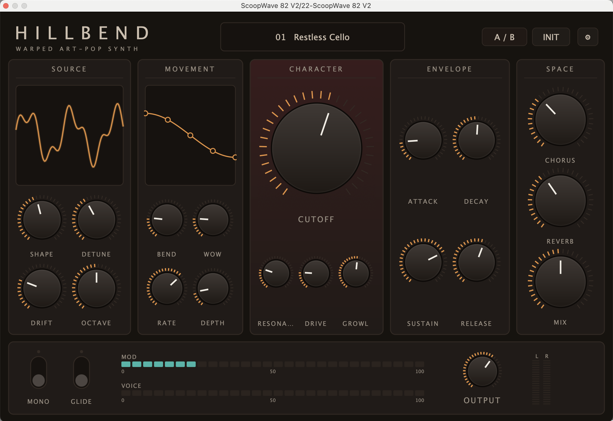 HillBend – Warped Art-Pop Synth, fertige Instrument-Oberfläche