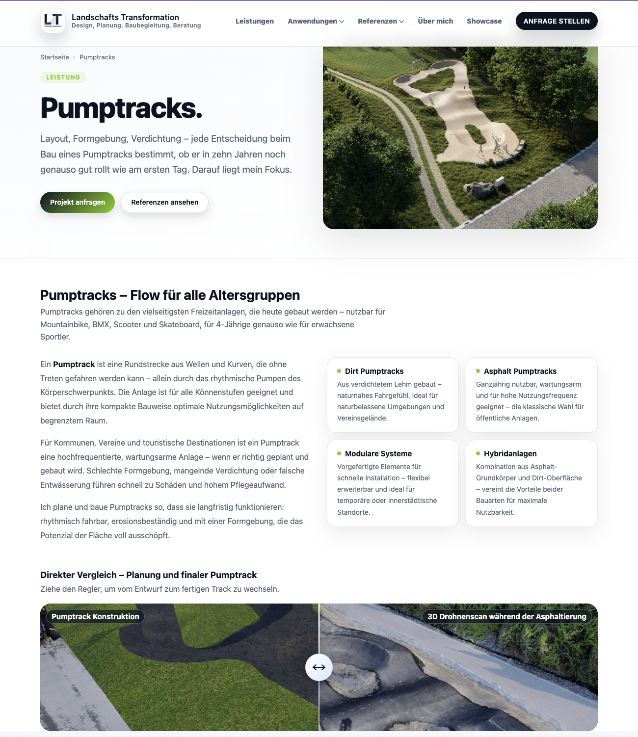 landschafts-transformation.de – Pumptracks-Seite (Desktop)