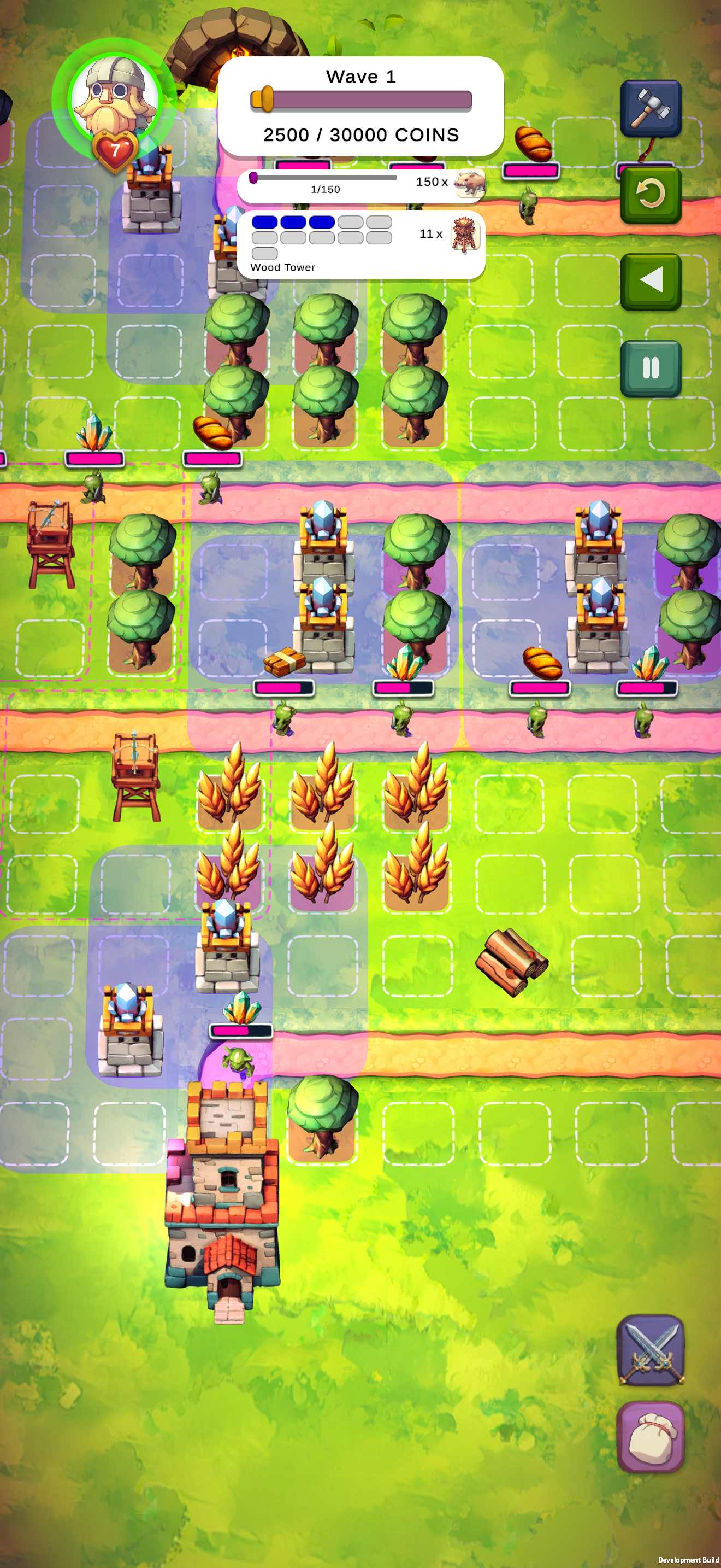 Questside Defense Tower-Defense-Gameplay – Wood Tower, Welle 1